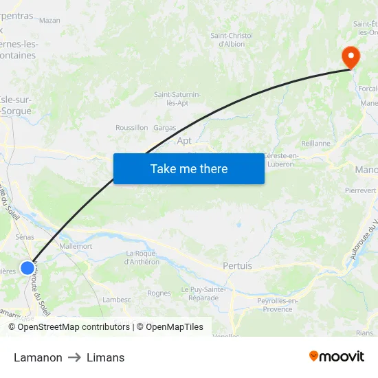 Lamanon to Limans map