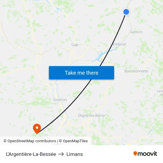 L'Argentière-La-Bessée to Limans map