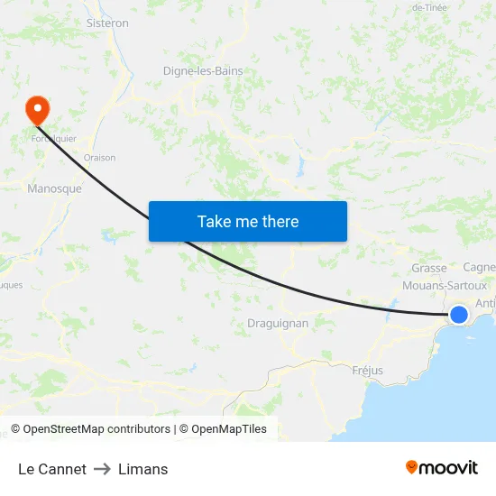 Le Cannet to Limans map