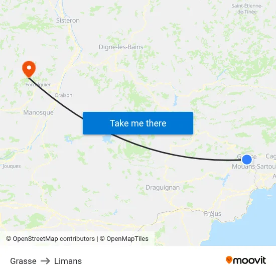 Grasse to Limans map