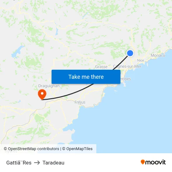 Gattiã¨Res to Taradeau map