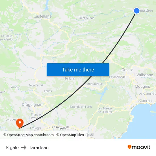 Sigale to Taradeau map