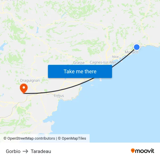Gorbio to Taradeau map