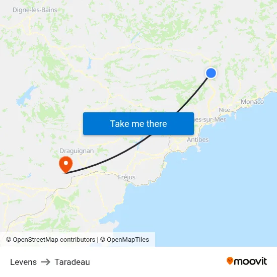 Levens to Taradeau map