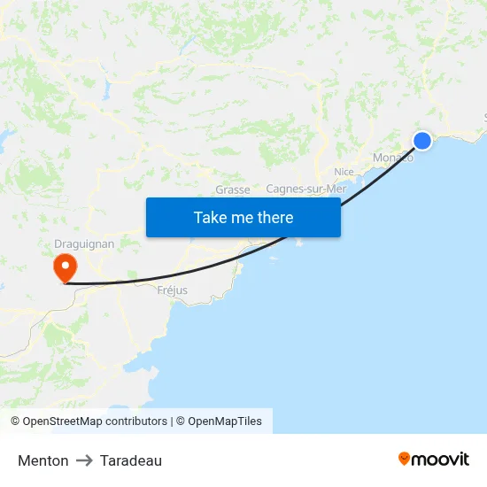 Menton to Taradeau map