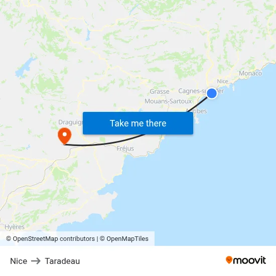 Nice to Taradeau map