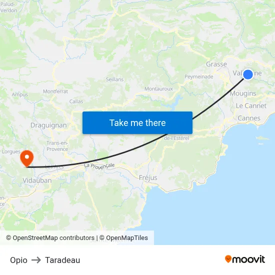 Opio to Taradeau map