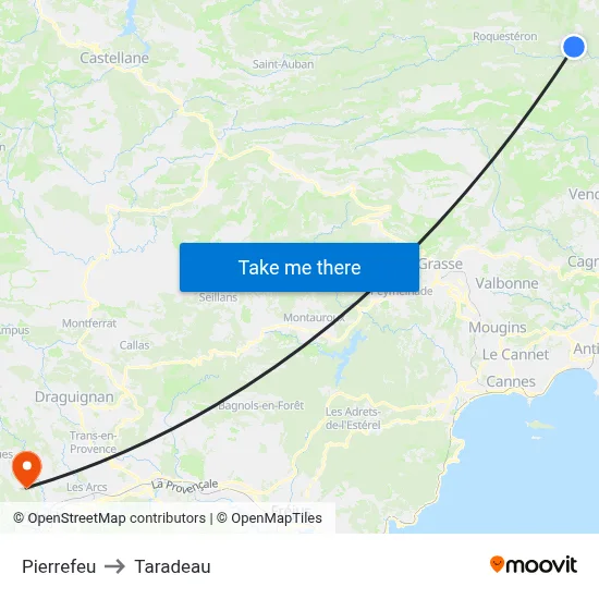 Pierrefeu to Taradeau map