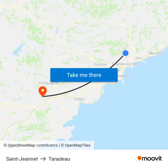 Saint-Jeannet to Taradeau map