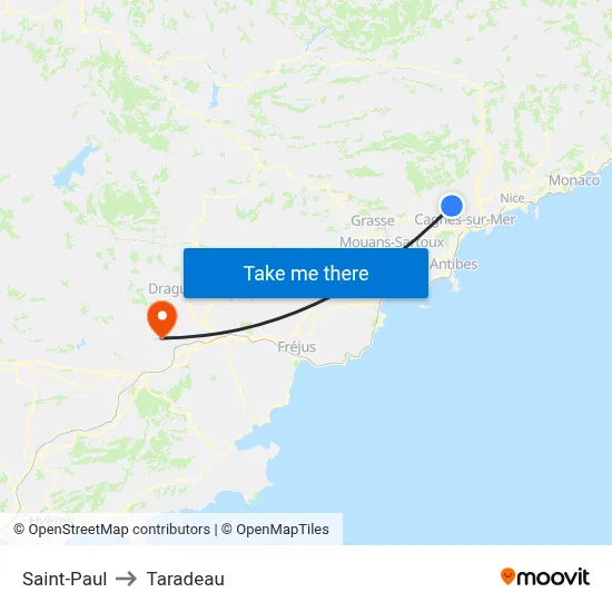 Saint-Paul to Taradeau map