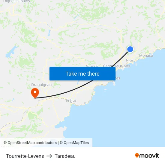 Tourrette-Levens to Taradeau map