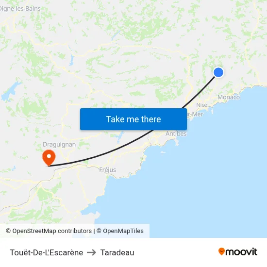 Touët-De-L'Escarène to Taradeau map