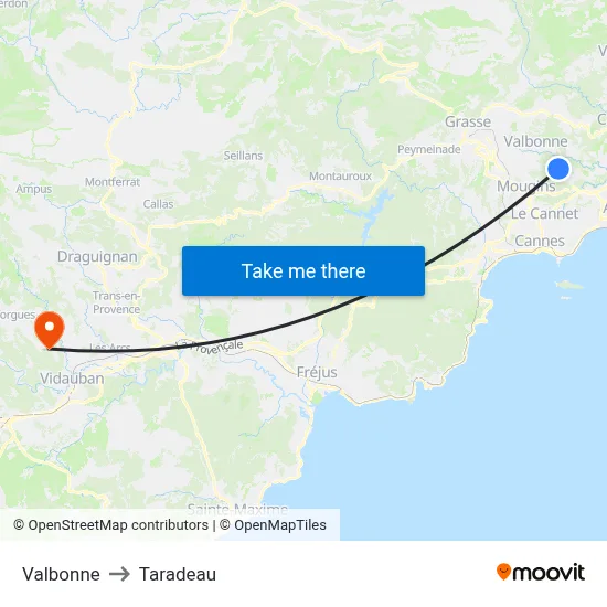 Valbonne to Taradeau map