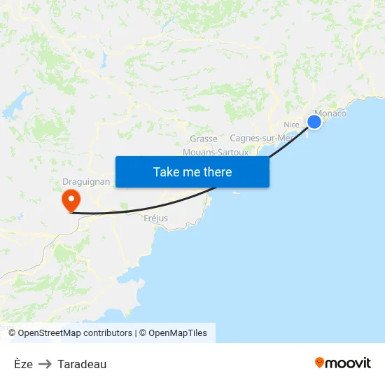 Èze to Taradeau map