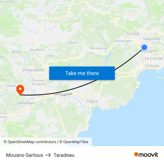 Mouans-Sartoux to Taradeau map