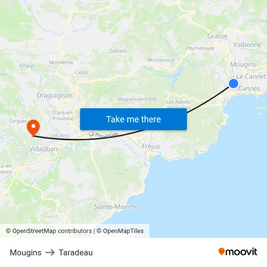 Mougins to Taradeau map