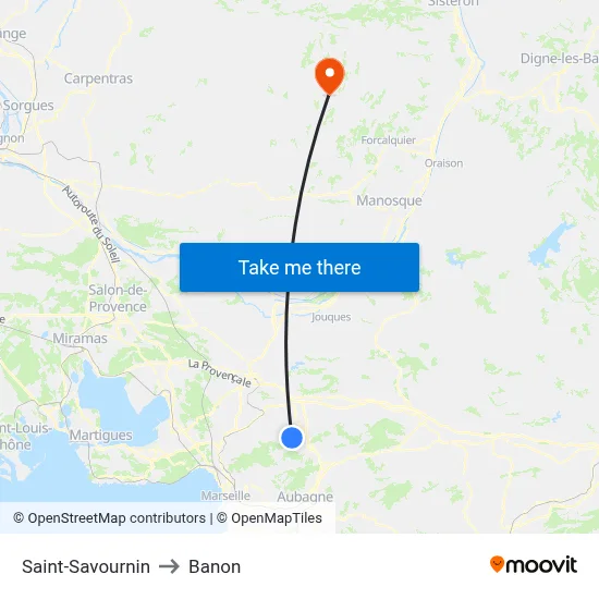 Saint-Savournin to Banon map