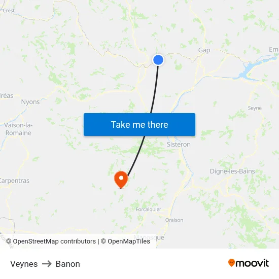 Veynes to Banon map