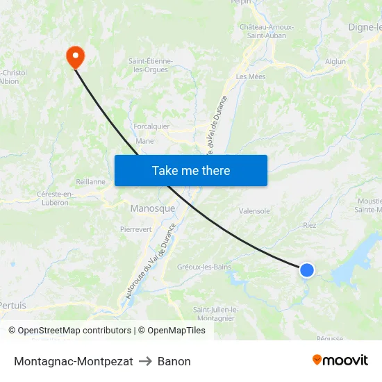 Montagnac-Montpezat to Banon map