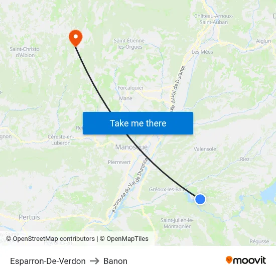 Esparron-De-Verdon to Banon map