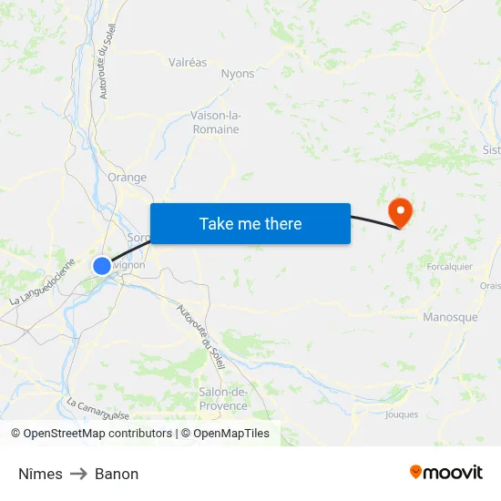 Nîmes to Banon map