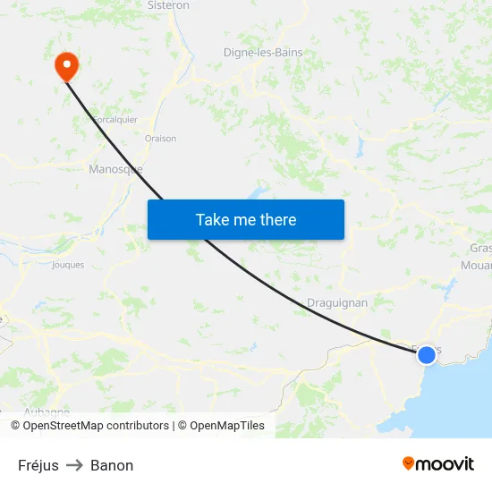Fréjus to Banon map