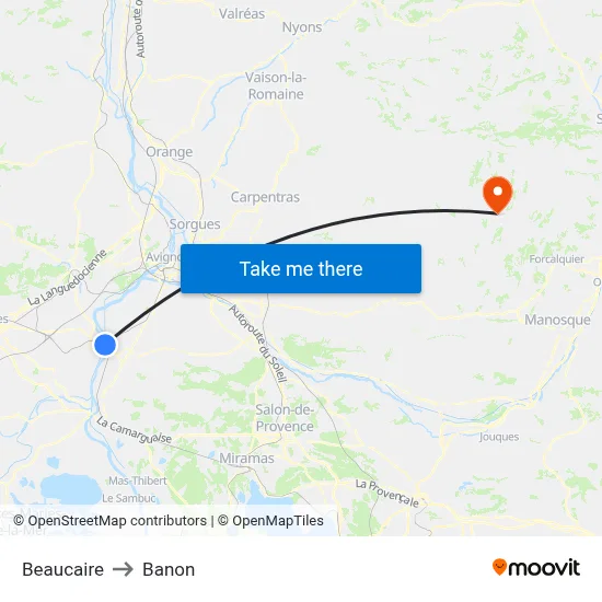 Beaucaire to Banon map