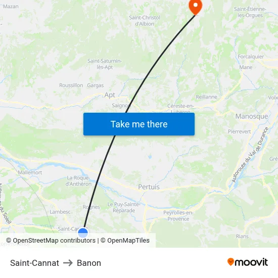 Saint-Cannat to Banon map