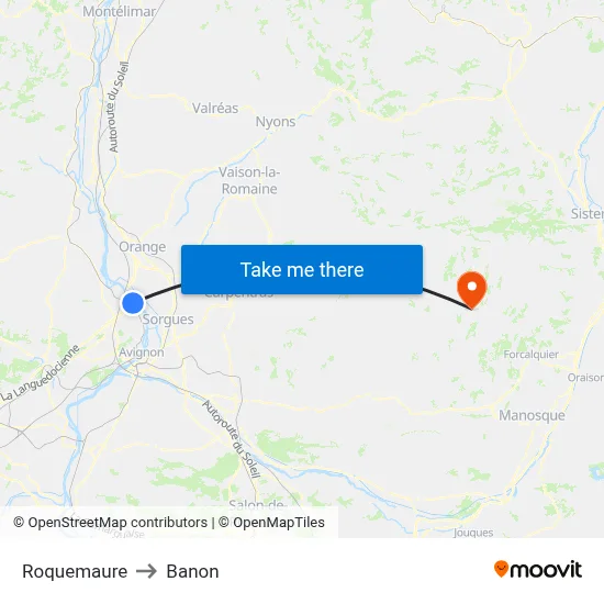 Roquemaure to Banon map