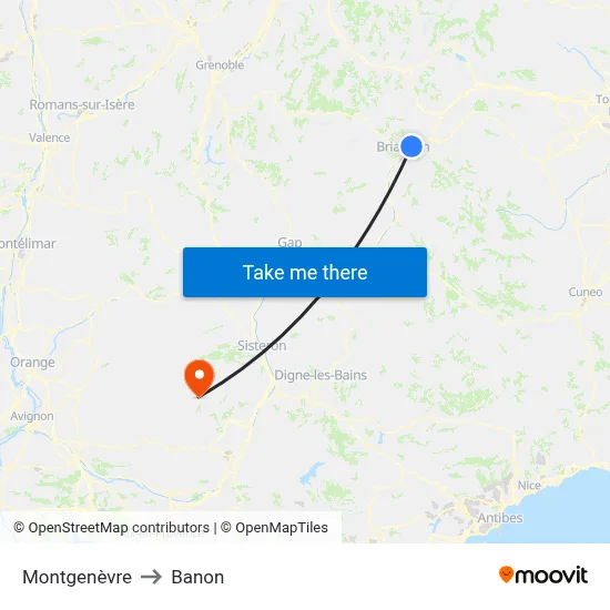 Montgenèvre to Banon map