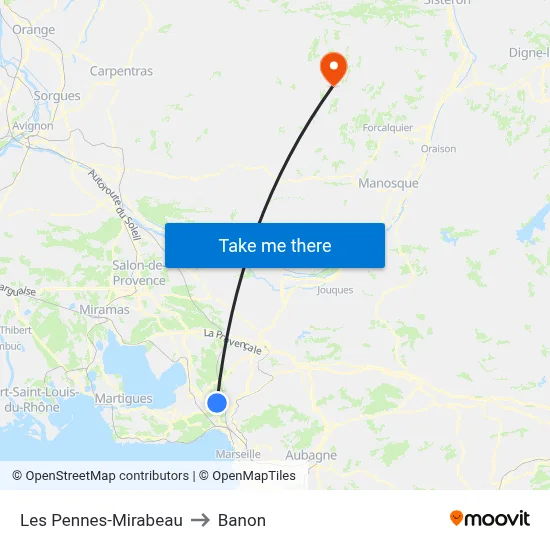 Les Pennes-Mirabeau to Banon map