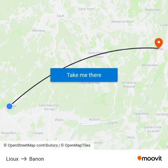 Lioux to Banon map