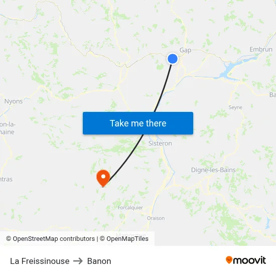 La Freissinouse to Banon map