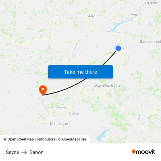 Seyne to Banon map