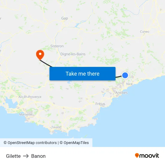 Gilette to Banon map