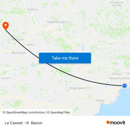 Le Cannet to Banon map