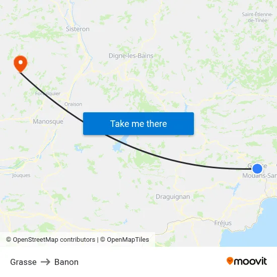 Grasse to Banon map