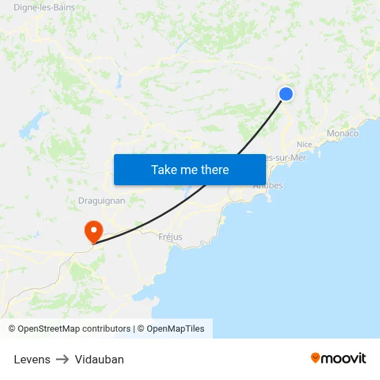 Levens to Vidauban map