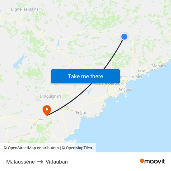 Malaussène to Vidauban map