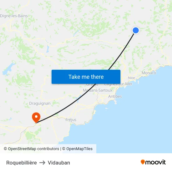 Roquebillière to Vidauban map