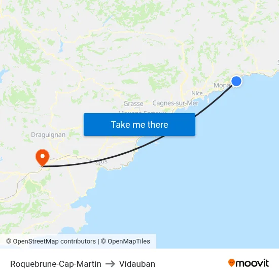 Roquebrune-Cap-Martin to Vidauban map