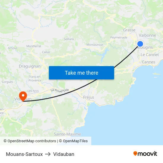 Mouans-Sartoux to Vidauban map