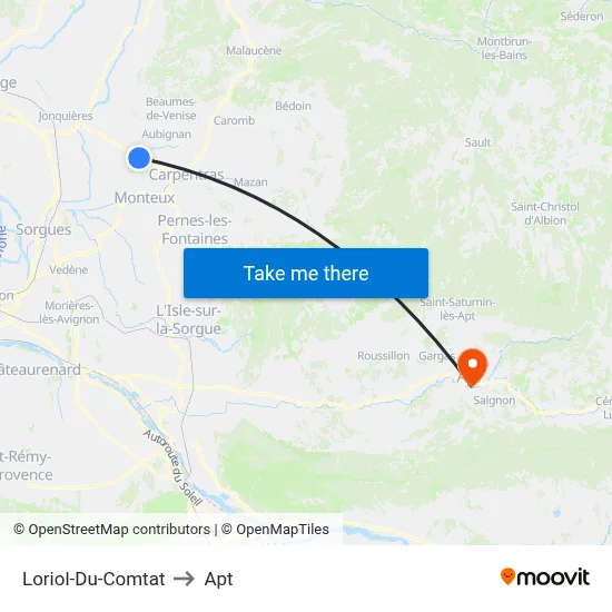 Loriol-Du-Comtat to Apt map