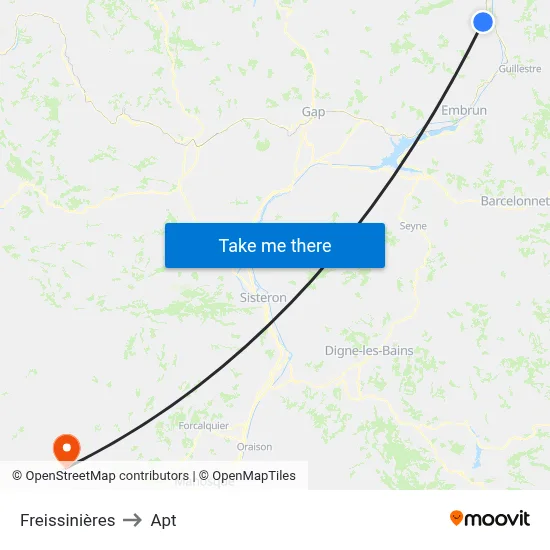 Freissinières to Apt map