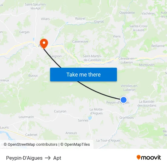 Peypin-D'Aigues to Apt map