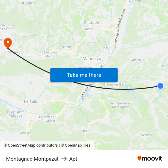 Montagnac-Montpezat to Apt map