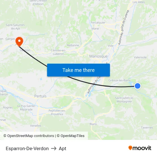 Esparron-De-Verdon to Apt map