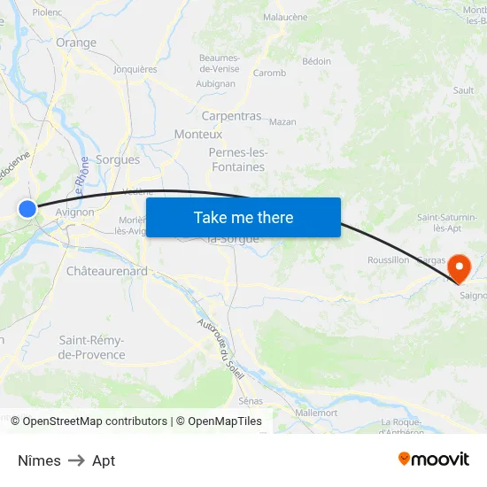 Nîmes to Apt map