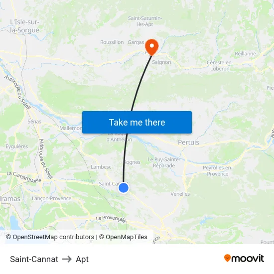 Saint-Cannat to Apt map