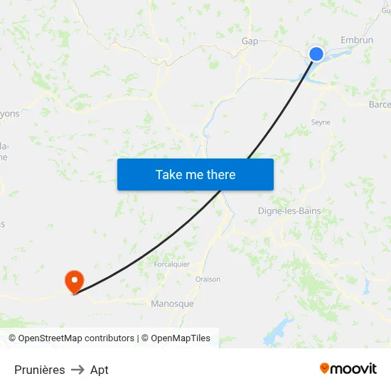 Prunières to Apt map